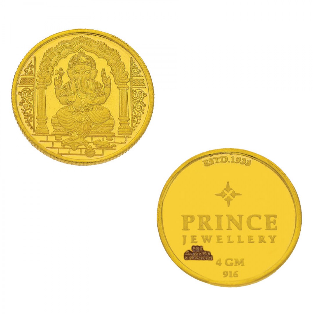 916 Purity 4 Gram Ganapti Design Gold Coin