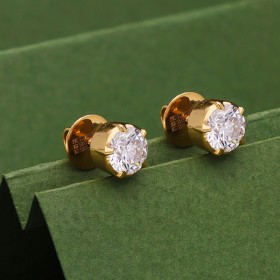 Solitare Golden Earrings with Single Stone Daimond