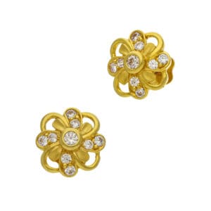 Lovely Floral Design Stud Gold Earrings
